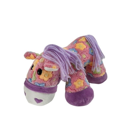 Dan Dee 13" Precious Plush Rainbow Colored Floral Horse Pony w/Yarn Mane/Tail - Picture 1 of 8